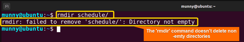 rmdir directory can't remove non empty directory in linux