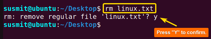 Passing the linux.txt file to the rm alias previously defined.