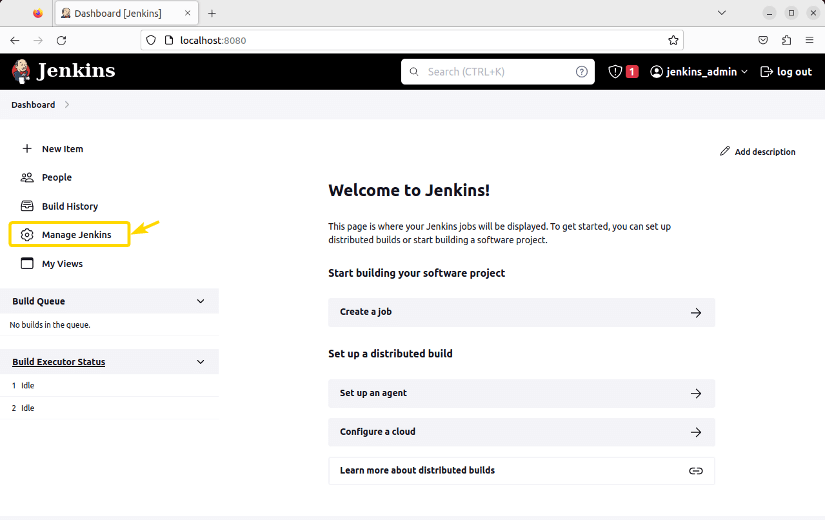 Navigating to "Manage Jenkins" menu.