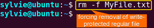 forcing to remove write-protected regular file using rm command in Linux