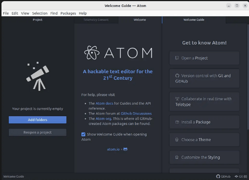 Atom Linux app for developers.