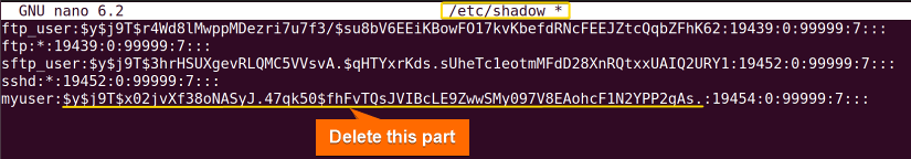 Delete User Password in Ubuntu using the shadow file