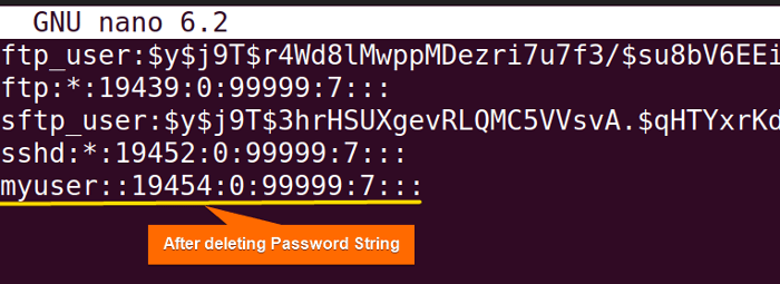 The shadow file after deleting password string