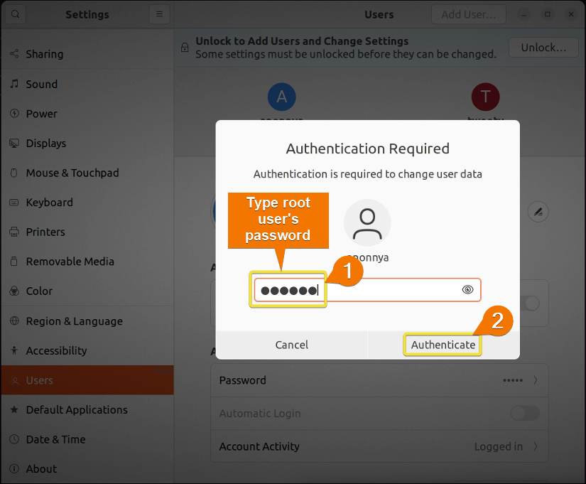 Root user authentication