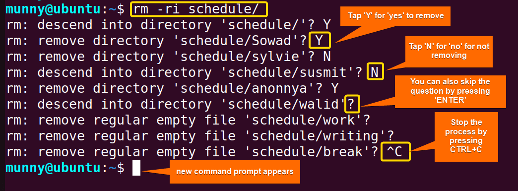 Interactively remove non empty directory in linux