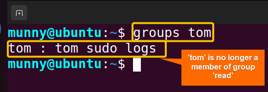 User has been removed from the group.
