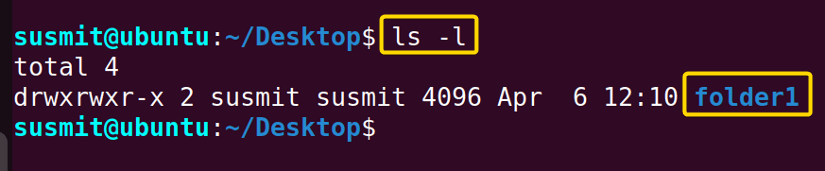 Showing the current existence of the folder1 in Ubuntu.