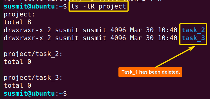 I have successfully removed the task_1 subdirectory inside the project directory.