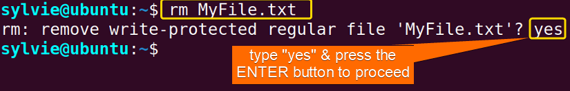 remove write-protected regular file using rm command