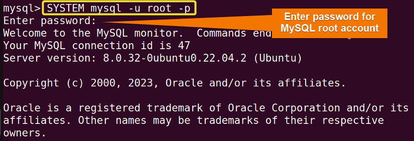 Switching to root MySQL user.