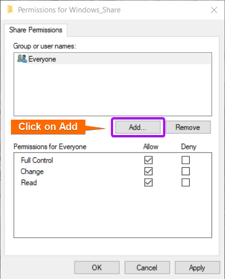 Add User for shared folder