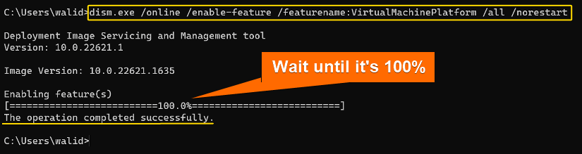 Enabling the Virtual Machine Platform feature