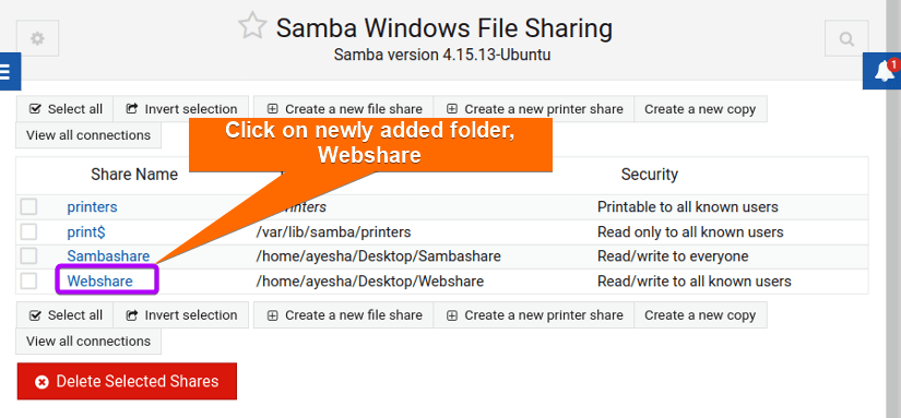 New shared folder for Samba created