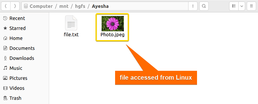 The shared file is accessed from Linux.
