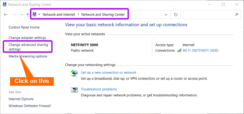 Open control panel to enable share options