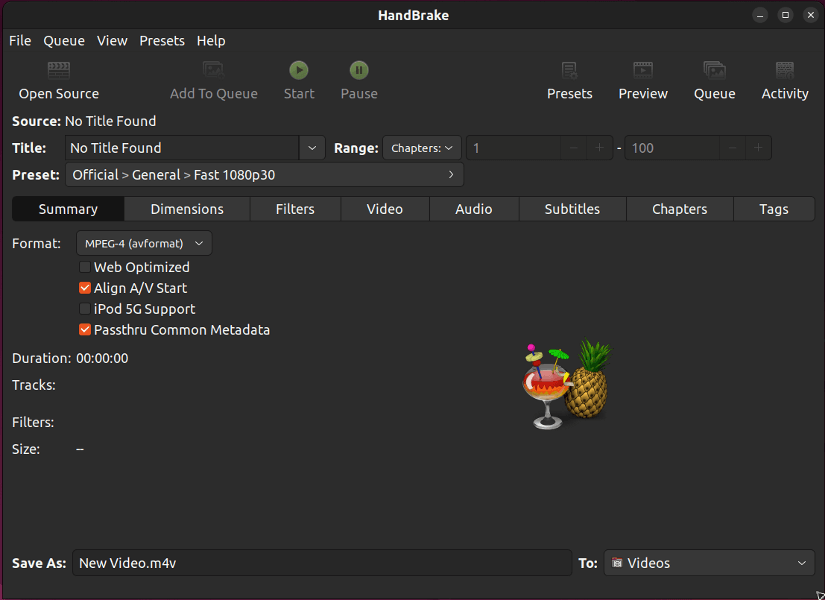 Handbrake video transcoder