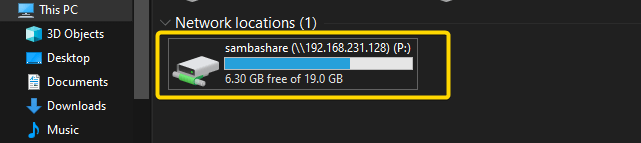New Samba drive created using command prompt