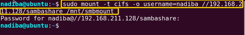 Mounting Samba share using IP address, user, password