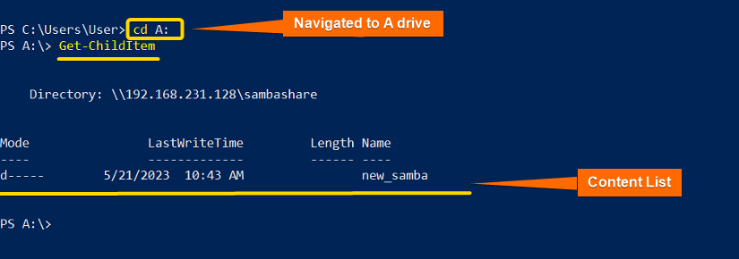 Seeing the content list inside Samba share using PowerShell