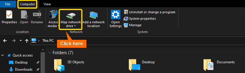 clicking on 'Map network drive'