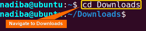 Navigating to Downloads by: cd Downloads