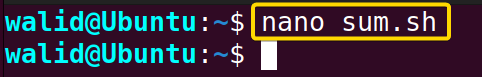Opening "sum.sh" file in Nano for "Bash Input Argument"