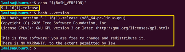 Determining Bash version using commands