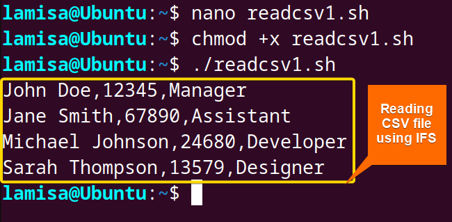 Read CSV file using IFS 