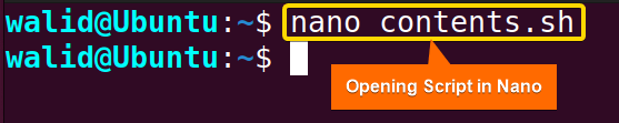 Opening file in Nano for "Cat in Bash"