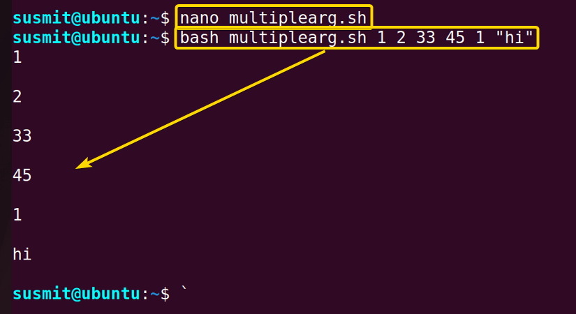 The bash script has printed all the parameters passed to the script.