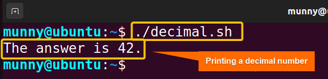 Print a decimal value in bash