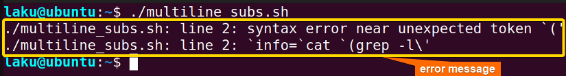 Issue of nested command substitution using backtick
