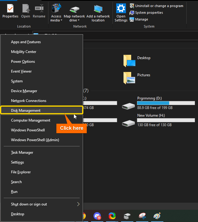 Selecting disk management