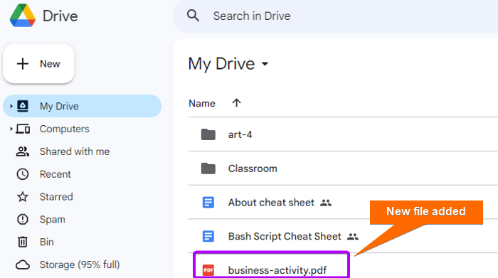 New file added on google drive