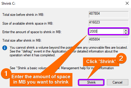 Entering amount to shrink