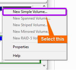 Creating new simple volume