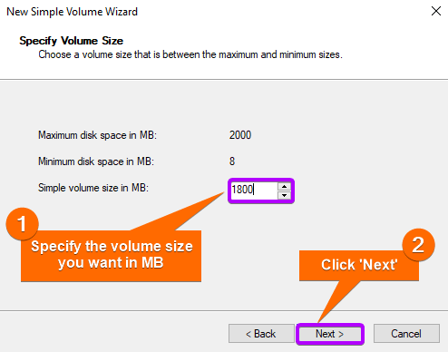 Specifying volume size