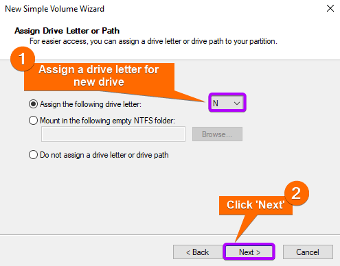 Assigning drive letter
