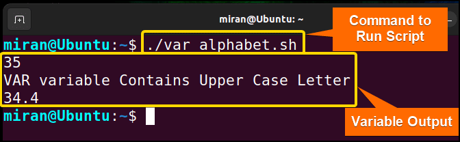 output image of Naming a Variable Using Alphabets and Numbers