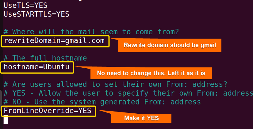 Change the configuration file to send email