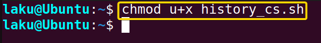 Changing permission of Bash script file to clear history
