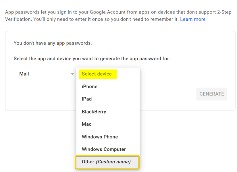 Selecting Custom name to give a name of the device