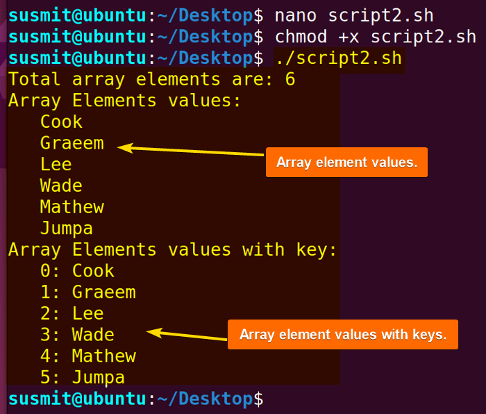 The script printed the total number of the elements, all elements of that script along with a key for every element.