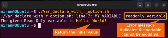 Output image of declaring variable with r option