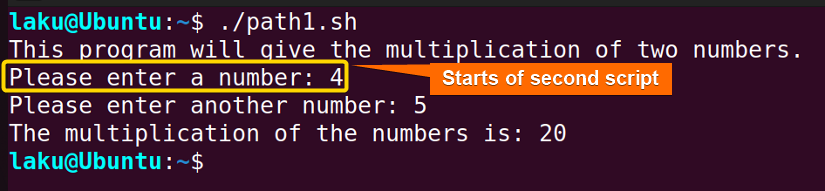 export command for calling another script in Bash