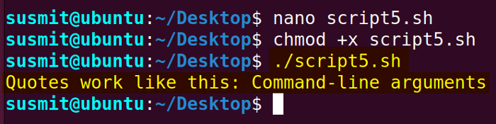 The Bash script has printed the string from the variable along with another string utilizing the quotes.