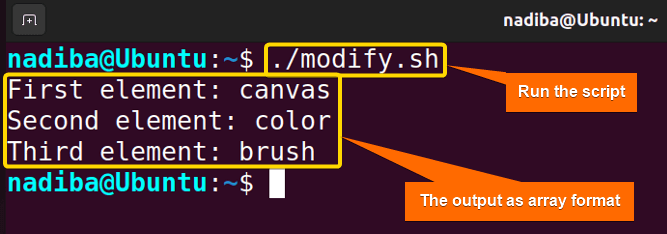 Output as array elements by modifying the variable '$IFS'
