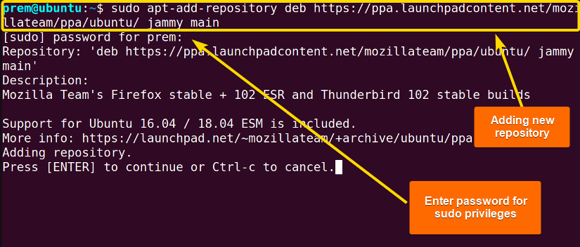 the new repository is added using command