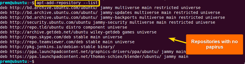 the updated list of repositories is printed without the one just been deleted. 