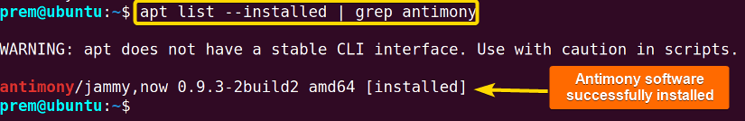 the antimony package is verfied from universe repository